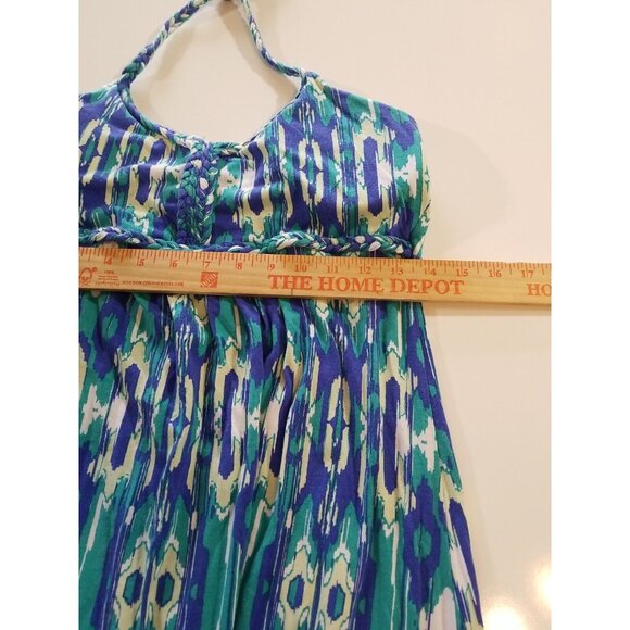 Soybu Dress Dhara Maxi Jersey Stretch Braid Halter L Blue Print Sundress Beach - Picture 7 of 9